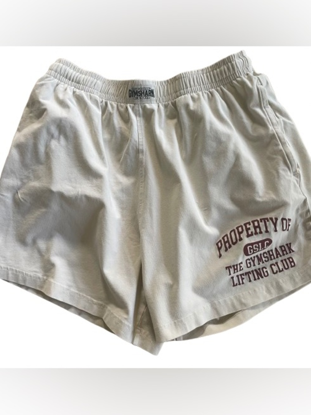 Gymshark Lifting Club Cream Athletic Shorts with Burgundy Script